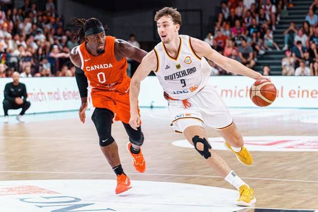 Luguentz Dort Canada, 00 , Franz Wagner Germany, 09 Germany vs Canada, basketball, DBB Supercup, final, 13 08 2023 Germany vs Canada, basketball, DBB Supercup, final, 13 08 2023 Hamburg, Germany. Copyright: xEibner-Pressefoto MarcelxvonxFehrnx EP_MFN