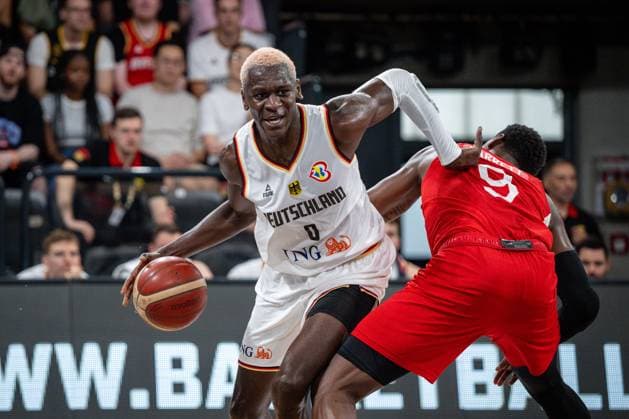 Basketball Hamburg 13 08 2023 DBB Mens National Team International Match Test Match Supercup Germany GER Canada CAN Isaac Bonga Germany, No 00 RJ Barrett Canada, No 09