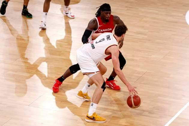 13 08 2023, German Basketball Federation, Supercup 2023, Hamburg, edel optics de Arena, Final, Germany Canada, Franz Wagner GER, No9 , Luguentz Dort CAN, No0 Hamburg edel optics de Arena Hamburg Germany