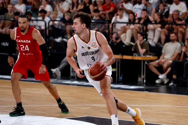 13 08 2023, German Basketball Federation, Supercup 2023, Hamburg, edel optics de Arena, Final, Germany Canada, Franz Wagner GER, No9 , Dillon Brooks CAN, No24 Hamburg edel optics de Arena Hamburg Germany