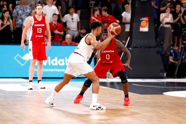 13 08 2023, German Basketball Federation, Supercup 2023, Hamburg, edel optics de Arena, Final, Germany Canada, Maodo Lo GER, No4 , Luguentz Dort CAN, No0 Hamburg edel optics de Arena Hamburg Germany