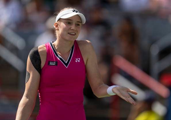 August 13, 2023, MONTREAL, PQ, Canada: Elena Rybakina of Kazakhstan, reacts during her game against Liudmila Samsonova of Russia, during semifinal action at the National Bank Open tennis tournament in Montreal, Sunday, Aug. 13, 2023. Canada News - August 13, 2023  - ZUMAc35_ 20230813_zaf_c35_035 Copyright: xChristinnexMuschix