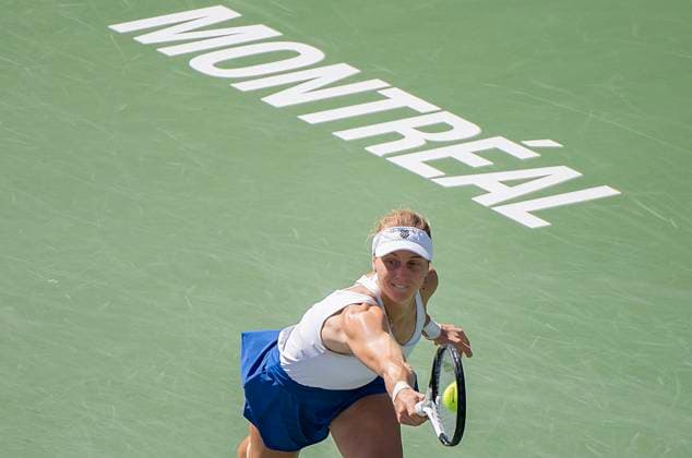 August 13, 2023, Montreal, PQ, Canada: Liudmila Samsonova from Russia hits a return to Elena Rybakina from Kazakhstan during semifinal action at the National Bank Open tennis tournament in Montreal, Sunday, Aug. 13, 2023. Liudmila Samsonova, Elena Rybakina,  - ZUMAc35_ 20230813_zaf_c35_040 Copyright: xGrahamxHughesx