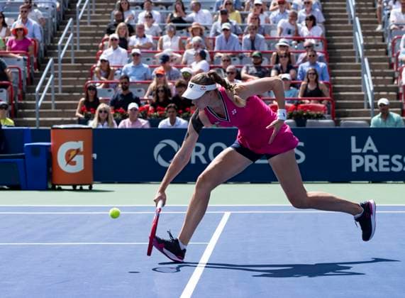 August 13, 2023, MONTREAL, PQ, Canada: Elena Rybakina of Kazakhstan, hits a return to Liudmila Samsonova of Russia, during semifinal action at the National Bank Open tennis tournament in Montreal, Sunday, Aug. 13, 2023. Canada News - August 13, 2023  - ZUMAc35_ 20230813_zaf_c35_044 Copyright: xChristinnexMuschix