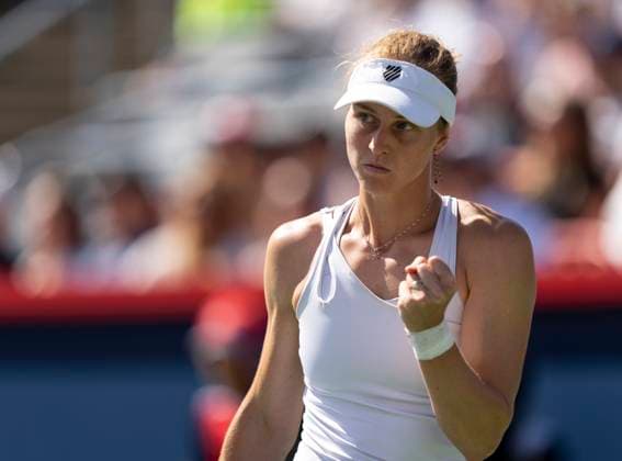 August 13, 2023, MONTREAL, PQ, Canada: Liudmila Samsonova of Russia, reacts during her game against Elena Rybakina of Kazakhstan, during semifinal action at the National Bank Open tennis tournament in Montreal, Sunday, Aug. 13, 2023. Canada News - August 13, 2023  - ZUMAc35_ 20230813_zaf_c35_045 Copyright: xChristinnexMuschix
