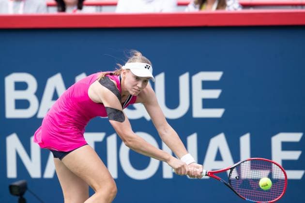 August 13, 2023: Elena Rybakina (KAZ) returns the ball during the WTA, Tennis Damen National Bank Open semifinal match at IGA Stadium in Montreal, Quebec. CSM Montreal Canada - ZUMAc04_ 20230813_zma_c04_055 Copyright: xDanielxLeax