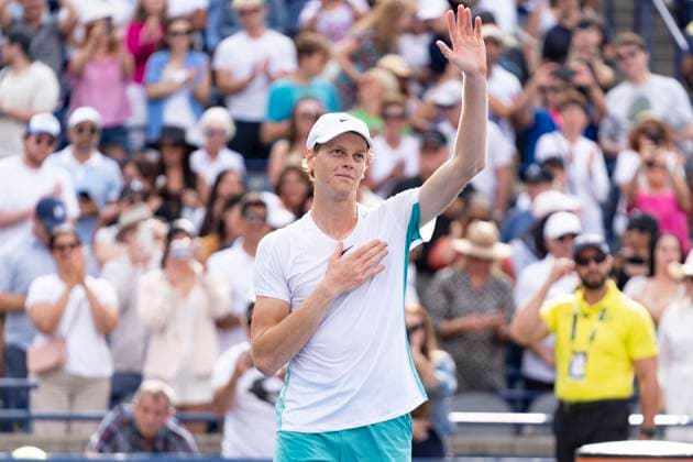August 13, 2023, Toronto, Ontario, Canada: JANNIK SINNER celebrates his ATP, Tennis Herren 1000 Series win over Alex De Minaur in the final match of The National Bank Open ATP tournament in Toronto Toronto Canada - ZUMAm215 20230813_zip_m215_006 Copyright: xArlynxMcAdoreyx
