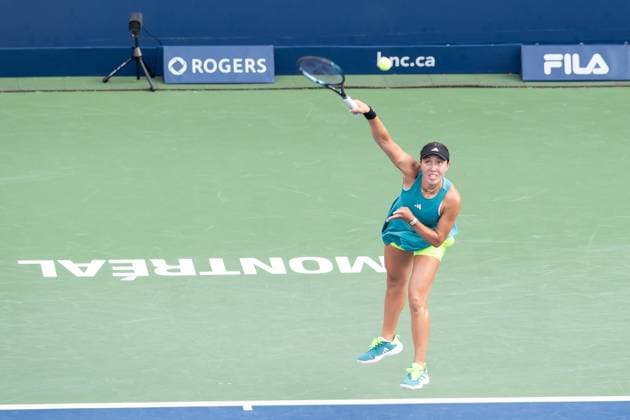 August 13, 2023: Jessica Pegula (USA) serves during the WTA, Tennis Damen National Bank Open final match at IGA Stadium in Montreal, Quebec. Jessica Pegula won the match 6-1, 6-0 over Liudmila Samsonova. CSM Montreal Canada - ZUMAc04_ 20230813_zma_c04_063 Copyright: xDanielxLeax