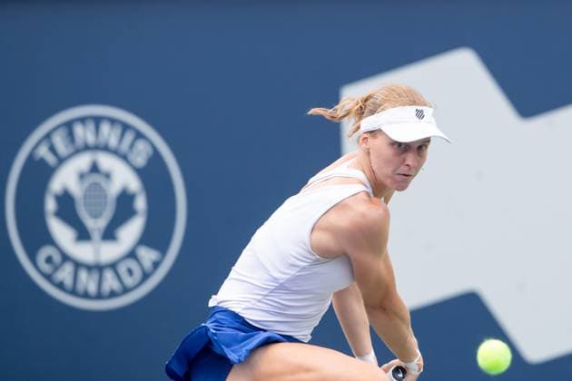 August 13, 2023: Liudmila Samsonova returns the ball during the WTA, Tennis Damen National Bank Open final match at IGA Stadium in Montreal, Quebec. Jessica Pegula won the match 6-1, 6-0 over Liudmila Samsonova. CSM Montreal Canada - ZUMAc04_ 20230813_zma_c04_065 Copyright: xDanielxLeax
