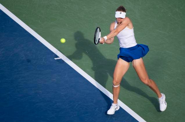 August 13, 2023, Montreal, PQ, Canada: Liudmila Samsonova from Russia, returns to Jessica Pegula from the United States, in the final of the National Bank Open tennis tournament in Montreal, Sunday, August 13, 2023. Canada News - August 13, 2023  - ZUMAc35_ 20230813_zaf_c35_123 Copyright: xGrahamxHughesx