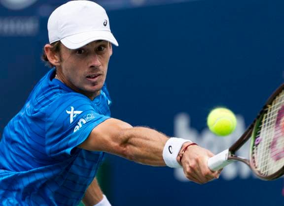 (230814) --TORONTO, Aug. 14, 2023 -- Alex De Minaur of Australia returns the ball during the men s singles final match between Jannik Sinner of Italy and Alex De Minaur of Australia at the 2023 National Bank Open in Toronto, Canada, on Aug. 13, 2023. (Photo by Xinhua) (SP)CANADA-TORONTO-TENNIS-NATIONAL BANK OPEN-MEN S SINGLES FINAL ZouxZheng 