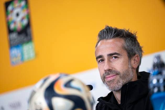 AUCKLAND 20230814 Spains coach Jorge Vilda at the official press conference the day before the semi-final between Spain and Sweden at the World Cup in Auckland, New Zealand Auckland New Zealand x10050x  Copyright: xPontusxLundahl TTx FOTBOLLS-VM 2023