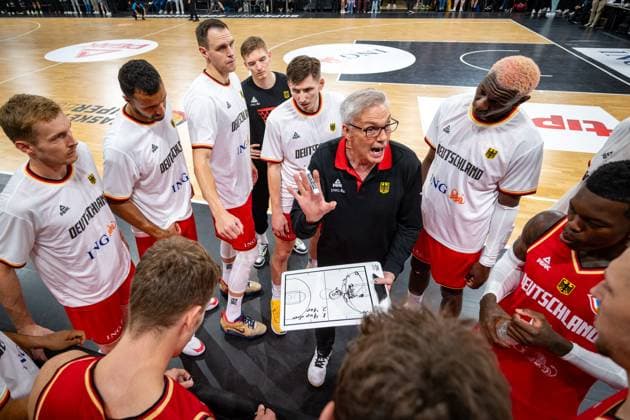 Basketball Hamburg 12 08 2023 DBB national men team international match test match Supercup Germany GER China CHN time out Gordon Herbert Germany, national coach
