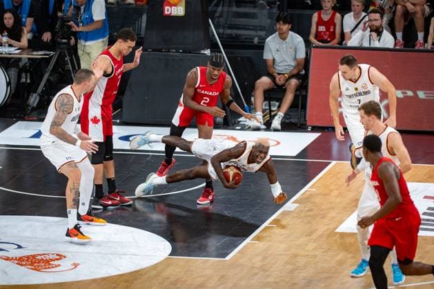 Basketball Hamburg 13 08 2023 DBB Mens National Team International Match Test Match Supercup Germany GER Canada CAN Isaac Bonga Germany, No 00 Shai Gilgeous Alexander Canada, No 02