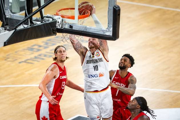 Basketball Hamburg 13 08 2023 DBB Mens National Team International Match Test Match Supercup Germany GER Canada CAN Daniel Theis Germany, No 10 Nickeil Alexander Walker Canada, No 01