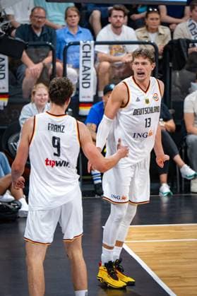Basketball Hamburg 13 08 2023 DBB national men team international match test match Supercup Germany GER Canada CAN Moritz Wagner Germany, No 13 Franz Wagner Germany, No 09 brothers