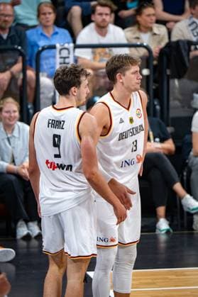 Basketball Hamburg 13 08 2023 DBB national men team international match test match Supercup Germany GER Canada CAN Moritz Wagner Germany, No 13 Franz Wagner Germany, No 09 brothers