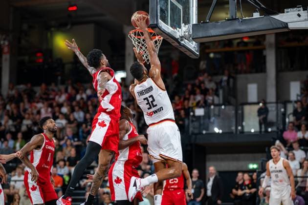 Basketball Hamburg 13 08 2023 DBB Mens National Team International Match Test Match Supercup Germany GER Canada CAN Johannes Thiemann Germany, No 32 Nickeil Alexander Walker Canada, No 01