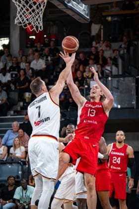 Basketball Hamburg 13 08 2023 DBB national men team international match test match Supercup Germany GER Canada CAN Kelly Olynyk Canada, No 13 Johannes Voigtmann Germany, No 07
