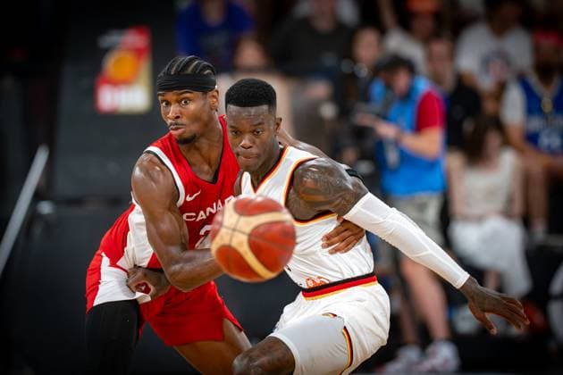 Basketball Hamburg 13 08 2023 DBB Mens National Team International Match Test Match Supercup Germany GER Canada CAN Dennis Schröder Schroeder Germany, No 17 Schröder Schroder Shai Gilgeous Alexander Canada, No 02
