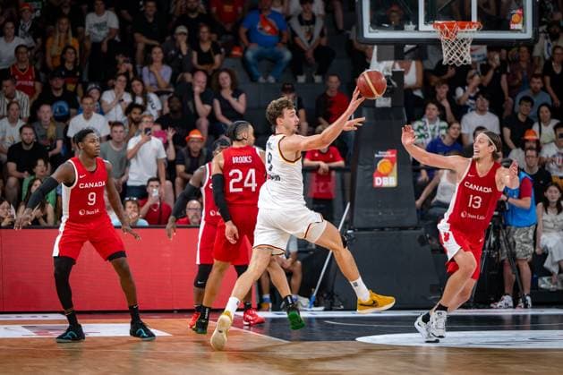 Basketball Hamburg 13 08 2023 DBB Mens National Team International Match Test Match Supercup Germany GER Canada CAN Franz Wagner Germany, No 09 Kelly Olynyk Canada, No 13