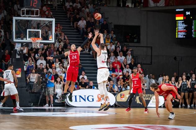Basketball Hamburg 13 08 2023 DBB Mens National Team International Match Test Match Supercup Germany GER Canada CAN Johannes Voigtmann Germany, No 07 Dillon Brooks Canada, No 24