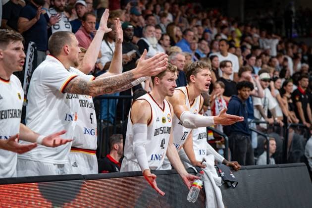 Basketball Hamburg 13 08 2023 DBB Mens National Team International Match Test Match Supercup Germany GER Canada CAN Christian Sengfelder Germany, No 43 Moritz Wagner Germany, No 13