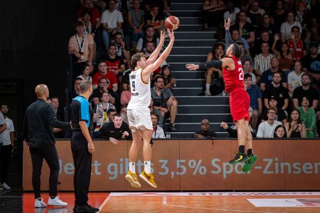 Basketball Hamburg 13 08 2023 DBB Mens National Team International Match Test Match Supercup Germany GER Canada CAN Franz Wagner Germany, No 09 Dillon Brooks Canada, No 24