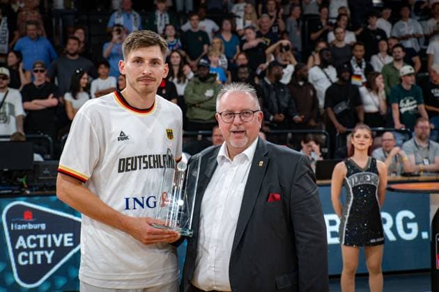Basketball Hamburg 13 08 2023 DBB national team men international match test match Supercup Germany GER Canada CAN award ceremony David Krämer Germany, No 44 Kraemer Kramer Germany 2nd place at Supercup