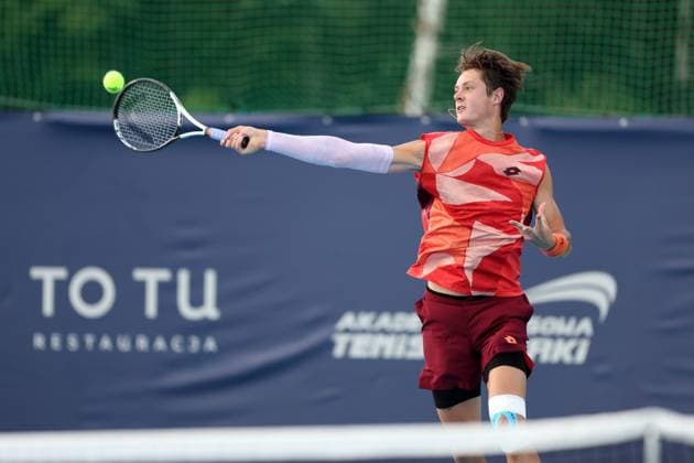 KOZERKI 14.08.2023 TURNIEJ ATP, Tennis Herren 100 LOTTO KOZERKI OPEN --- TENNIS ATP CHALLENGER TOUR 100 MAXIME JANVIER FOT. PIOTR KUCZA FOTOPYK NEWSPIX.PL --- Newspix.pl  230814PYK0243