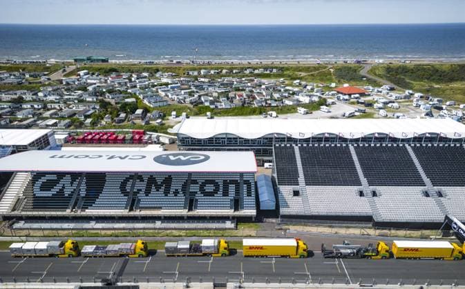 ZANDVOORT - Drone photo of the straight part of the circuit in the run-up to the Grand Prix in Zandvoort. ANP FREEK VAN DEN BERGH xVIxANPxSportx xxANPxIVx 475597119 originalFilename: 475597119.jpg