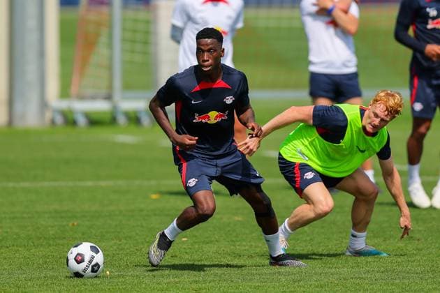 RB Leipzig Training 1 Bundesliga Leipzig, 15 08 2023, Training Center at Cottaweg, Season 2023 2024, 1 Bundesliga , RB Leipzig Training , In picture f l Ilaix Moriba and Nicolas Seiwald ,