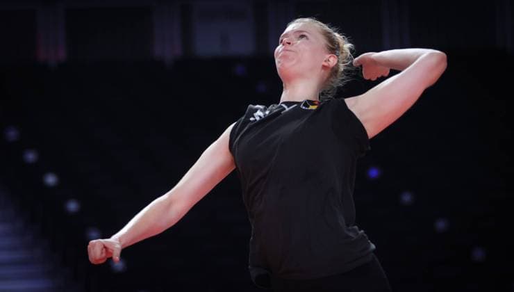 Belgium s Pauline Martin pictured in action during a training session of Belgian national women s volleyball team the Yellow Tigers, Tuesday 15 August 2023 in Gent. The team is preparing for the upcoming CEV EuroVolley European Championships. VIRGINIExLEFOUR  x72088655x