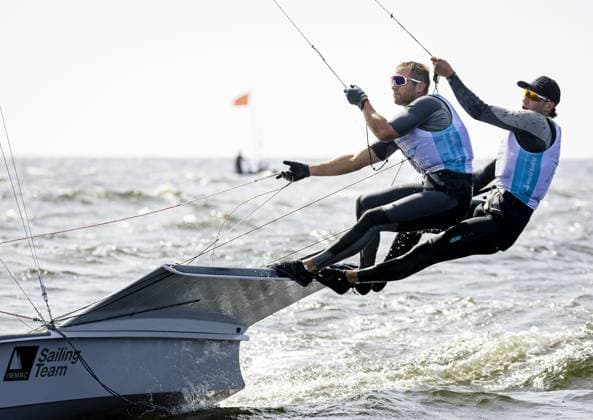 Bilder des Jahres 2023, Sport 08 August Sport Themen der Woche KW33 SCHEVENINGEN - Maximilian Stingele and Linov Scheel of Germany in action on the 49er section during the sixth day of the World Sailing Championships. ANP SEM VAN DER WAL Allianz Sailing World Championships 2023 xVIxANPxSportx xxANPxIVx 475664630 originalFilename: 475664630.jpg