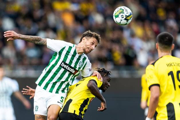 230817 Nicolas Gorobsov of Zalgiris Vilnius and Ibrahim Sadiq of Häcken during the UEFA Europa League qualification match between BK Häcken and Zalgiris Vilnius on August 17, 2023 in Gothenburg Photo Michael Erichsen BILDBYRAN COP 89 MI0522 fotboll football soccer fotball uefa europa league kval qualifying round qualification bk häcken zalgiris vilnius bbeng  Copyright: MICHAELxERICHSEN BB230817MI021