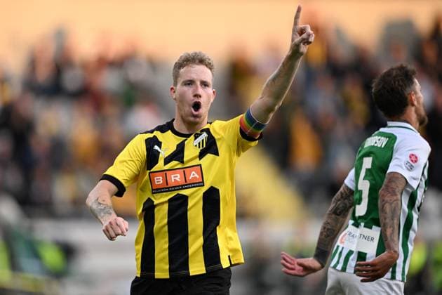 GÖTEBORG 20230817 Häckens Samuel Gustafsson celebrates after scoring a goal during Thursdays Europa League qualifying match between BK Häcken and FK Zalgiris Vilnius at Bravida Arena GÖTEBORG SVERIGE x9200x  Copyright: xBjörnxLarssonxRosvall TTx EUROPA LEAGUE HÄCKEN-ZALGIRIS