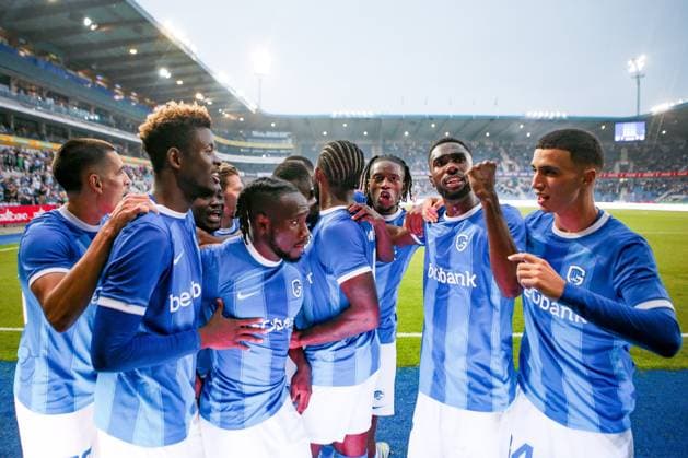 KRC Genk v Olympiacos - UEFA Europa League Qualifying GENK, BELGIUM - AUGUST 17 : The team of KRC Genk celebrates after the 1-0 goal of Paintsil Joseph of KRC Genk during the second leg match of the UEFA Europa League season 2023 - 2024 third qualifying round between KRC Genk and Olympiacos on August 17, 2023 in Genk, BELGIUM, 17 08 2023 ( Genk BELGIUM  Copyright: xTsx