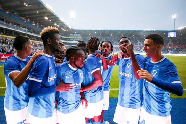 KRC Genk v Olympiacos - UEFA Europa League Qualifying GENK, BELGIUM - AUGUST 17 : The team of KRC Genk celebrates after the 1-0 goal of Paintsil Joseph of KRC Genk during the second leg match of the UEFA Europa League season 2023 - 2024 third qualifying round between KRC Genk and Olympiacos on August 17, 2023 in Genk, BELGIUM, 17 08 2023 ( Genk BELGIUM  Copyright: xTsx