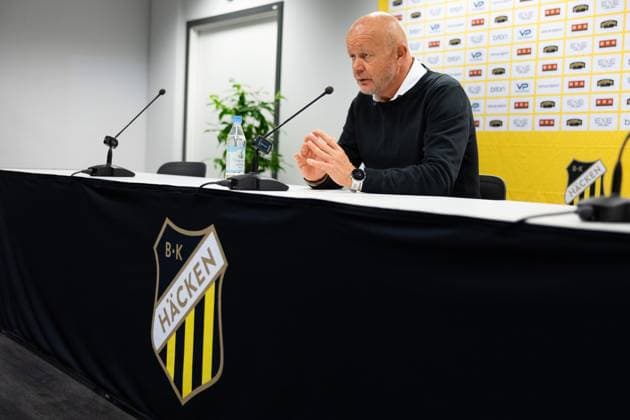 230817 Head coach Per Mathias Hogmo of Häcken during the press conference after the UEFA Europa League qualification match between BK Häcken and Zalgiris Vilnius on August 17, 2023 in Göteborg Photo Michael Erichsen BILDBYRAN COP 89 MI0522 bbeng bk häcken football fotball fotboll fotboll kval qualification qualifying round soccer uefa europa league zalgiris vilnius  Copyright: MICHAELxERICHSEN BB230817MI087