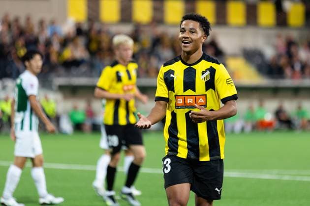 230817 Momodou Lamin Sonko of Häcken celebrates after scoring 5 0 during the UEFA Europa League qualification match between BK Häcken and Zalgiris Vilnius on August 17, 2023 in Göteborg Photo Michael Erichsen BILDBYRAN COP 89 MI0522 bbeng bk häcken football fotball fotboll fotboll kval qualifying round soccer uefa europa league zalgiris vilnius jubel  Copyright: MICHAELxERICHSEN BB230817MI092