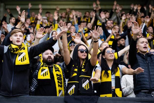 230817 Supporters of Häcken during the UEFA Europa League qualification match between BK Häcken and Zalgiris Vilnius on August 17, 2023 in Göteborg Photo Michael Erichsen BILDBYRAN COP 89 MI0522 bbeng bk häcken football fotball fotboll fotboll kval qualification qualifying round soccer uefa europa league zalgiris vilnius publik  Copyright: MICHAELxERICHSEN BB230817MI099