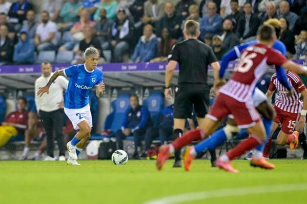 KRC Genk v Olympiacos - UEFA Europa League Qualifying GENK, BELGIUM - AUGUST 17 : Galarza Matias midfielder of KRC Genk during the second leg match of the UEFA Europa League season 2023 - 2024 third qualifying round between KRC Genk and Olympiacos on August 17, 2023 in Genk, BELGIUM, 17 08 2023 Genk BELGIUM  Copyright: xSesx