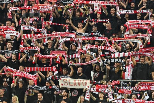 Slavia fans during the UEFA Europa League return leg of the 3rd round match Slavia Praha vs Dnipro, in Kosice, Slovakia, August 17, 2023. (CTKxPhoto VaclavxSalek) CTKPhotoP2023081707384  CTKPhotoP2023081707384