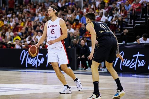 August 17, 2023: Olynyk of Canada and Juancho Hernangomez of Spain in action during City of Granada Tournament for the Centenary of the FEB, basketball match played between Spain and Canada at Palacio de Deportes on August 17, 2023, in Granada, Spain. - ZUMAa181 20230817_zaa_a181_041 Copyright: xJoaquinxCorcherox
