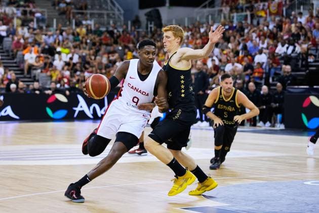August 17, 2023: Barrett of Canada and Alberto Diaz of Spain in action during City of Granada Tournament for the Centenary of the FEB, basketball match played between Spain and Canada at Palacio de Deportes on August 17, 2023, in Granada, Spain. - ZUMAa181 20230817_zaa_a181_042 Copyright: xJoaquinxCorcherox