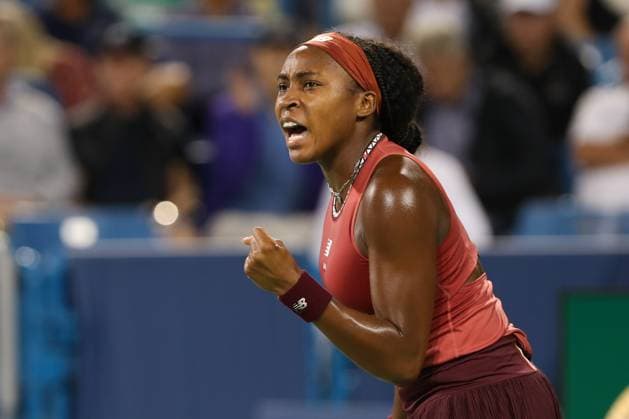 CINCINNATI, OH - AUGUST 17: Coco Gauff of the United States reacts during the third round at the Western & Southern Open at Lindner Family Tennis Center on August 17, 2023 in Mason, Ohio. (Photo by Ian Johnson Icon Sportswire) TENNIS: AUG 17 Western & Southern Open EDITORIAL USE ONLY Icon230817055