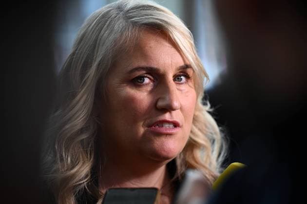 FIFA WOMENS FOOTBALL CONVENTION 2023, Chlelsea Women WSL head coach Emma Hayes speaks to media during the FIFA Women s Football Convention at the International Convention Centre in Sydney, Friday, August 18, 2023. ( NO ARCHIVING, EDITORIAL USE ONLY, NO USE IN BOOKS WITHOUT CONSENT SYDNEY NSW AUSTRALIA  Copyright: xDANxHIMBRECHTSx 20230818001832118701