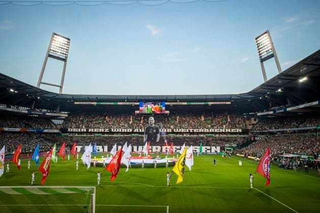 GER, 1 FBL, SV Werder Bremen vs FC Bayern Munich 18 08 2023, wohninvest WESERSTADION, GER, 1 FBL, SV Werder Bremen vs FC Bayern Munich in picture View into the wohninvest WESERSTADION, The Bundesliga season 2023 2024 will be opened with a festive ceremony Choreography of Werder fans nordphotoxGmbHx xRauch nph00251