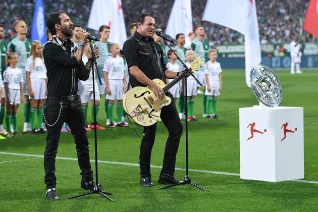 Soccer 1 Bundesliga 1 Matchday SV Werder Bremen FC Bayern Munich on 18 08 2023 at Wohninvest Weserstadion in Bremen The BossHoss play the national anthem DFL regulations prohibit any use of photographs as image sequences and or quasi video xRx