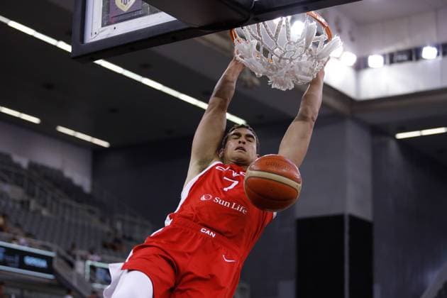 August 18, 2023, GRANADA, GRANADA, SPAIN: Dwight Powell of Canada in action during City of Granada Tournament for the Centenary of the FEB, basketball match played between Canada and Dominican Republic at Palacio de Deportes on August 17, 2023, in Granada, Spain. GRANADA SPAIN - ZUMAa181 20230818_zaa_a181_033 Copyright: xAlexxCamarax